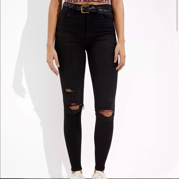 High Waisted Ripped Knee Jeans